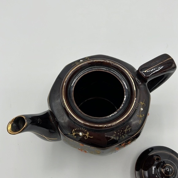 JAPANESE BROWN HAND-PAINTED CERAMIC MORIAGE TEAPOT - Picture 7 of 9